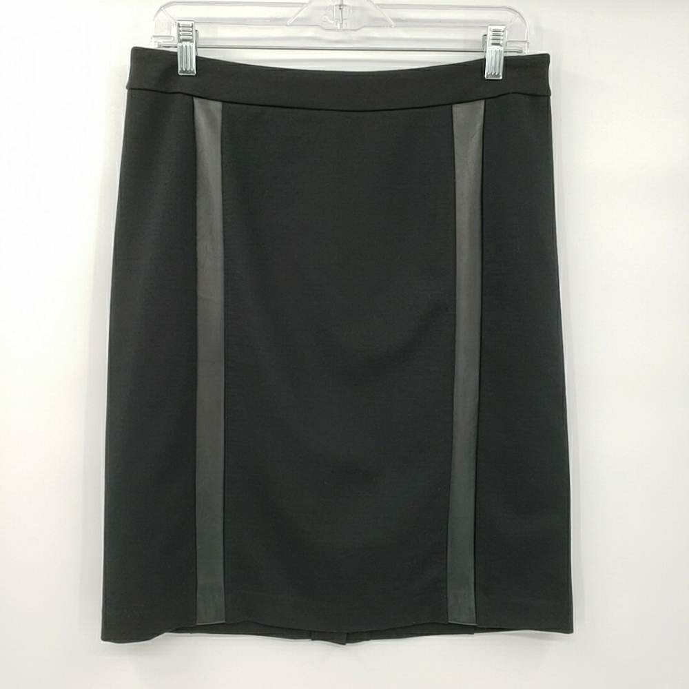 MICHAEL Michael Kors Black Faux Leather Striped Pencil Skirt